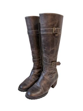 Goode Rider Leather Lug Sole Heeled Knee High Boots Brown Size 6/36